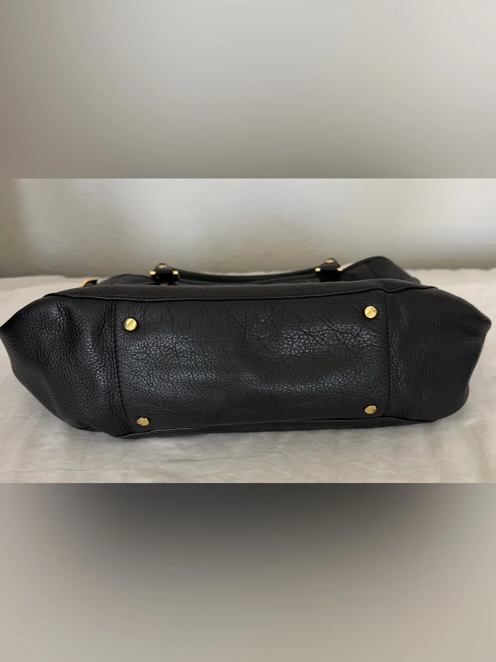 Tory Burch Black Leather Shoulder Tote with Gold Logo